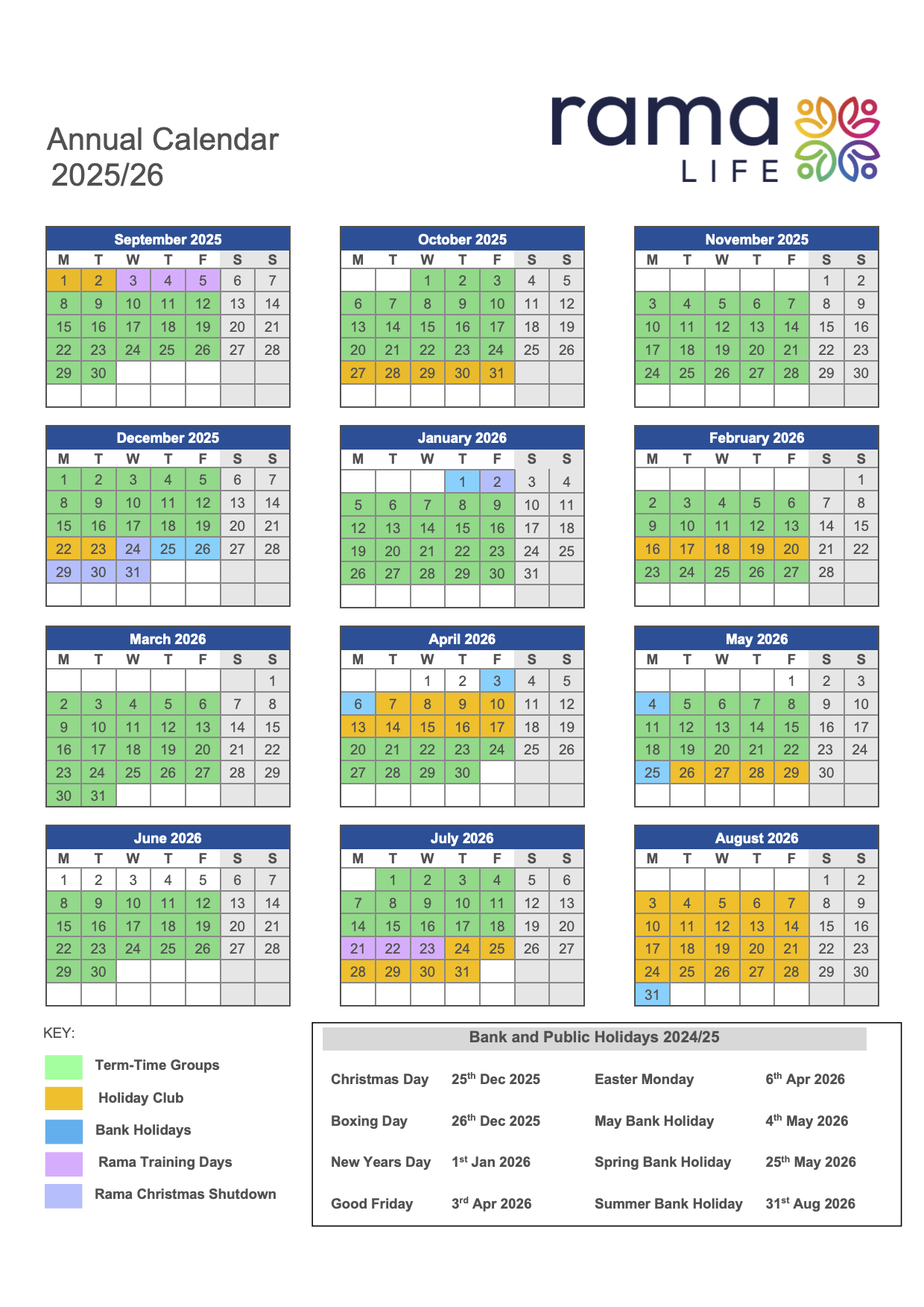 Annual Calendar 25/26 Rama Life Annual Calendar 25/26 Rama Life