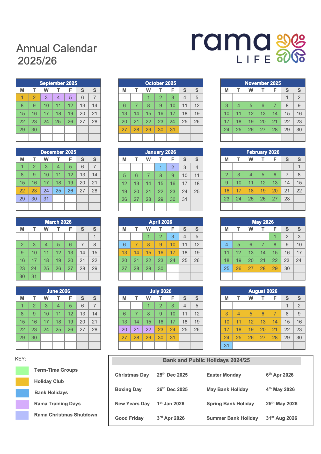 Rama Life Academic Calendar 2025/26