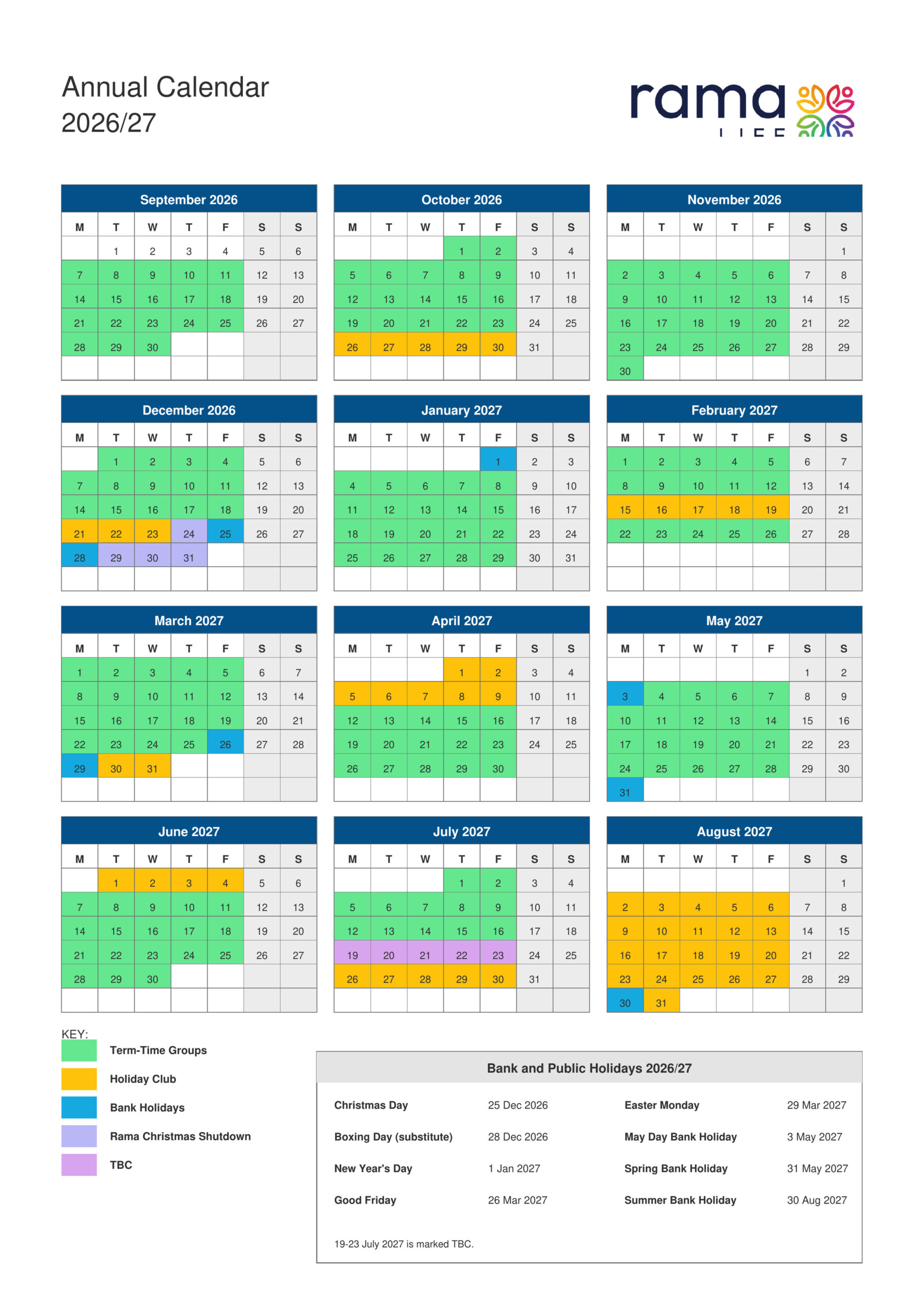 Rama Life Calendar 2026 - 2027